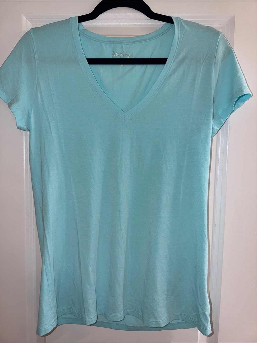 Lilly Pulitzer Etta Light Aqua V-Neck Short Sleeve Tee - M